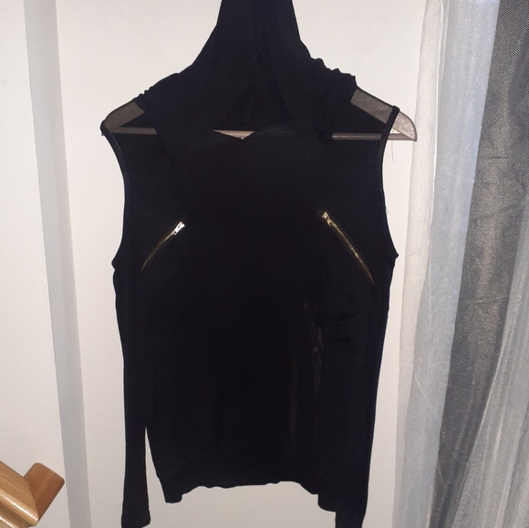 Punk Rave - Semi Sheer Open Shoulder Hoodie - Picture 2 of 10